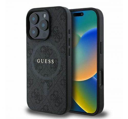 Guess 4G Ring Classic Logo Apple iPhone 16 Pro hátlap tok, fekete/barna GUHMP16LG4GFRK