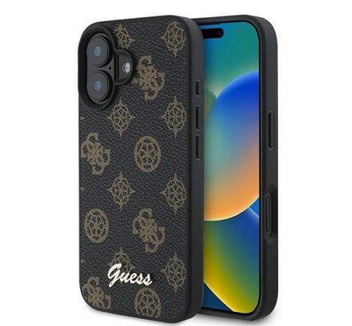 Guess PU Peony Script Apple iPhone 16 Plus MagSafe kompatibilis tok, fekete/barna GUHMP16MPGPYSK