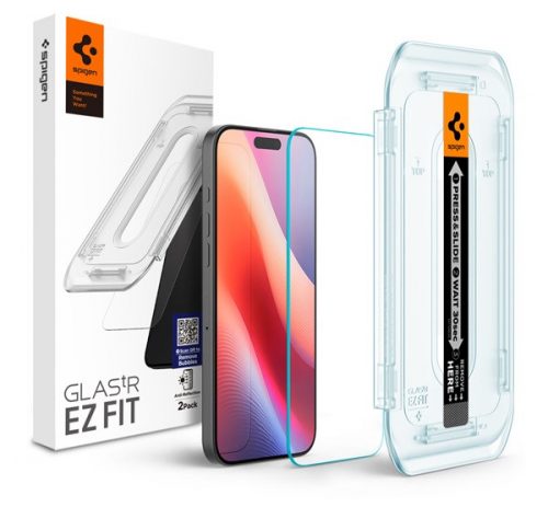 Spigen Glas.tR EZ Fit Apple iPhone 16 Pro tempered kijelzővédő fólia felhelyező kerettel (2db) AGL07928