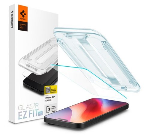 Spigen Glas.tR EZ Fit HD Apple iPhone 16 Pro tempered kijelzővédő fólia felhelyező kerettel (1db) AGL07935