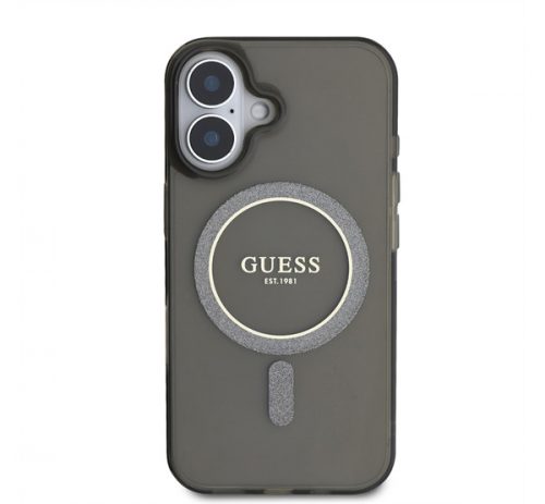 Guess IML Glitter Ring Apple iPhone 16 Magsafe kompatibilis hátlap tok, fekete