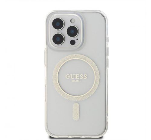 Guess IML Glitter Ring Apple iPhone 16 Pro Magsafe kompatibilis hátlap tok, átlátszó