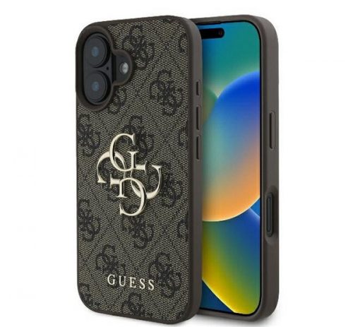 Guess PU 4G Metal Logo Apple iPhone 16 hátlap tok, barna