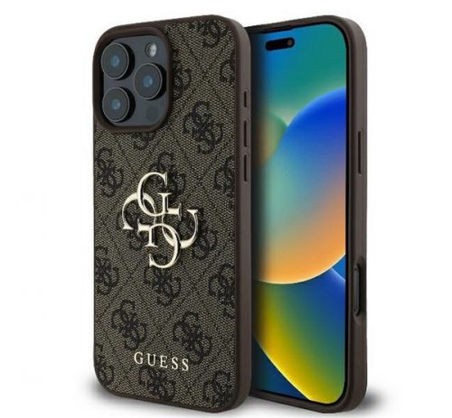 Guess PU 4G Metal Logo Apple iPhone 16 Pro Max hátlap tok, barna