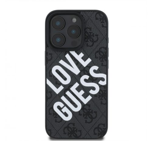 Guess PU Leather 4G Big Love Logo Apple iPhone 16 Pro Max Magsafe kompatibilis hátlap tok, fekete