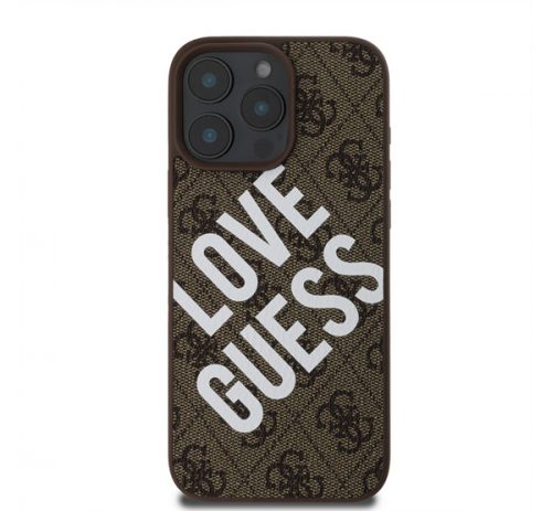 Guess PU Leather 4G Big Love Logo Apple iPhone 16 Pro Max Magsafe kompatibilis hátlap tok, barna