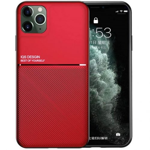 Huawei P40, Szilikon tok, közepesen ütésálló, mágneses tartóval kompatibilis, karbon minta, Wooze Carbon, piros