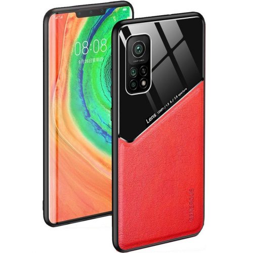 Huawei Mate 20, Szilikon tok, bőr és plexi hátlap, közepesen ütésálló, mágneses tartóval kompatibilis, Wooze Texture, piros