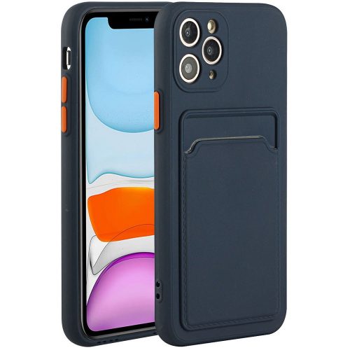 Huawei P40 Lite, Szilikon tok, kártyatartóval, Wooze Card Slot, sötétkék