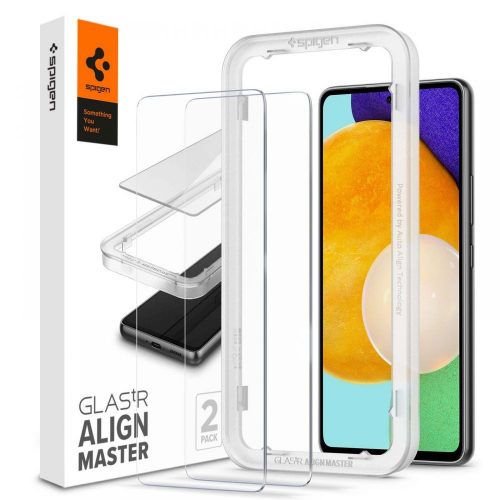 Samsung Galaxy A53 5G SM-A536U, Kijelzővédő fólia, ütésálló fólia (az íves részre is!), Tempered Glass (edzett üveg), Full Cover, Spigen Glastr Alignmaster, Clear - 2 db /csomag