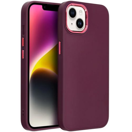 Apple iPhone 14 Pro, Szilikon tok, közepesen ütésálló, fémhatású kamera keret, Frame Case, lila