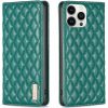 Huawei P60 / P60 Pro, Oldalra nyíló tok, stand, kártyatartóval, 3D rombusz minta, Wooze Pillow, zöld