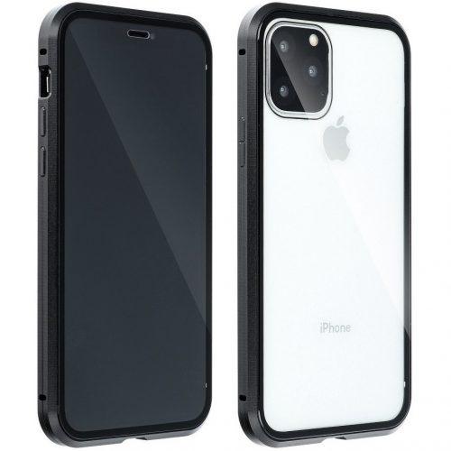 Huawei Mate 30 Lite, Alumínium mágneses védőkeret, elő- és hátlapi üveggel, Magnetic Full Glass, átlátszó/fekete