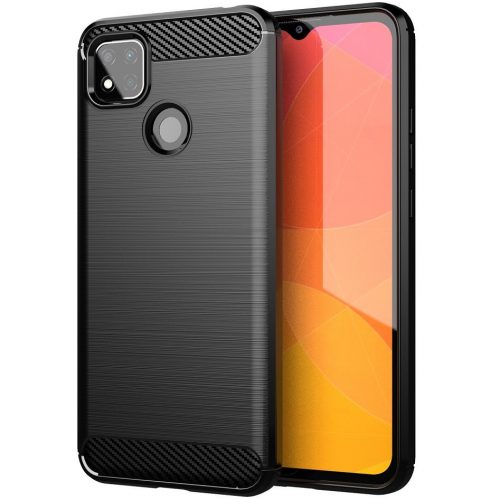 Motorola Moto G9 Plus, Szilikon tok, közepesen ütésálló, szálcsiszolt, karbon minta, fekete