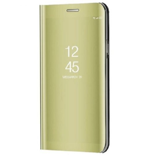 LG K52 / K62, Oldalra nyíló tok, hívás mutatóval, Smart View Cover, arany (utángyártott)