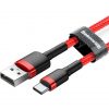 USB töltő- és adatkábel, USB Type-C, 50 cm, 3000 mA, törésgátlóval, gyorstöltés, cipőfűző minta, Baseus Cafule CATKLF-A09, piros