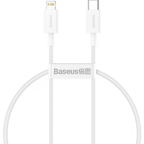 USB Type-C töltő- és adatkábel, Lightning, 25 cm, 20W, törésgátlóval, gyorstöltés, PD, Baseus Superior, CATLYS-02, fehér