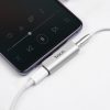 Audió és töltő adapter 2in1, elosztó, USB Type-C - USB Type-C töltő + 3.5 mm jack átalakító, 90 fokos/derékszögű csatlakozó, Hoco LS26, ezüst