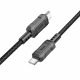 USB Type-C töltő- és adatkábel, USB Type-C, 100 cm, 3000 mA, 60W, törésgátlóval, gyorstöltés, PD, QC, cipőfűző minta, Hoco X94 Leader, fekete