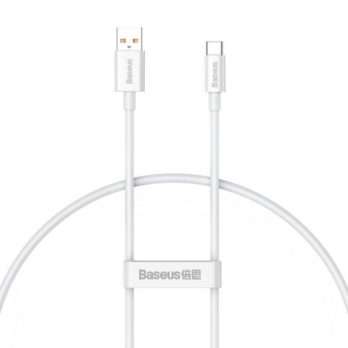 USB töltő- és adatkábel, USB Type-C, 25 cm, 6000mA, 100W, törésgátlóval, gyorstöltés, PD, QC, Baseus Superior, P10320102214-00, fehér