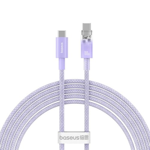 USB Type-C töltő- és adatkábel, USB Type-C, 200 cm, 6000 mA, 100W, gyorstöltés, PD, cipőfűző minta, Baseus Explorer, lila