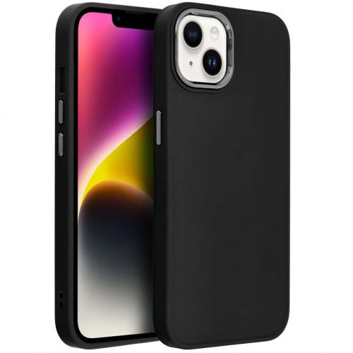 Samsung Galaxy A15 4G / A15 5G SM-A155F / A156B, Szilikon tok, közepesen ütésálló, fémhatású kamera keret, Frame Case, fekete