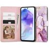 Samsung Galaxy A55 5G SM-A556B, Oldalra nyíló tok, stand, mágnes csattal, absztrakt márvány minta, TP Wallett Marble, lila/színes