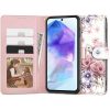 Samsung Galaxy A55 5G SM-A556B, Oldalra nyíló tok, stand, mágnes csattal, virág minta, TP Wallett Blossom Flower, fehér/színes